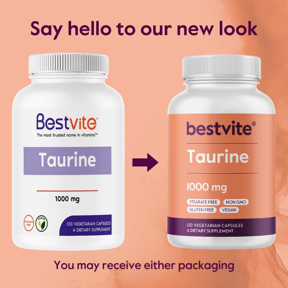 BESTVITE Taurina 1000mg (120 Cápsulas Vegetales) - Sin Estearatos - Sin Rellenos - Vegano - Sin Gluten