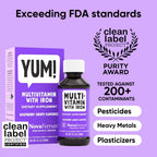 NovaFerrum Yum Multivitamínico con Hierro para Bebés y Niños - 120 Dosis - Sin Gluten - Sabor Frambuesa Uva