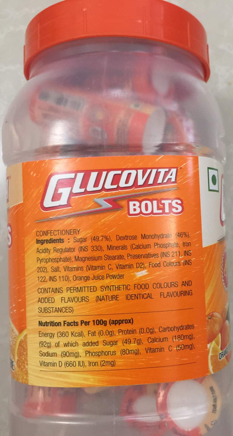 Glucovita Orange Bolts, Caramelos energéticos, 360g (Pack 20 tubos)
