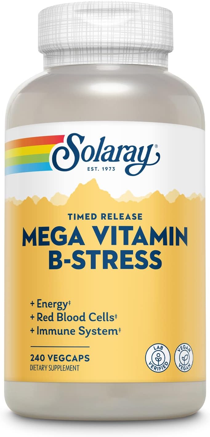 SOLARAY Mega Vitamin B-Stress - B Complex with Vitamin C, Sustained Release, 240 Tablets