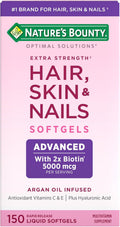 Nature's Bounty Advanced Hair, Skin & Nails, Suplemento con Biotina, Ácido Hialurónico y Aceite de Argán, 150 Cápsulas Blandas