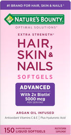Nature's Bounty Advanced Hair, Skin & Nails, Suplemento con Biotina, Ácido Hialurónico y Aceite de Argán, 150 Cápsulas Blandas