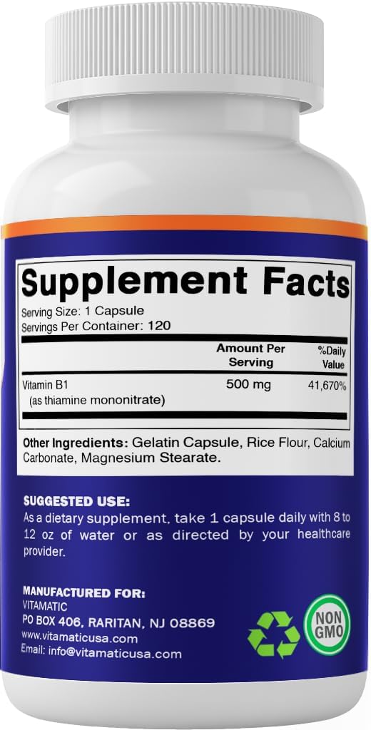 Vitamina B1 500 mg (Tiamina Mononitrato) 120 Cápsulas - Vitamatic