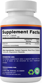 Vitamina B1 500 mg (Tiamina Mononitrato) 120 Cápsulas - Vitamatic