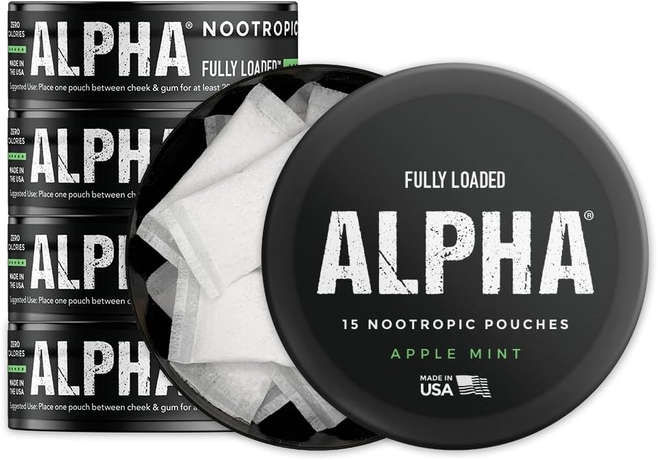 Fully Loaded Alpha Nootropic Pouches (Apple Mint) - 5 Latas - 15 Bolsitas por Lata