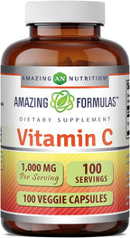 Amazing Formulas Vitamina C 1000 mg | Cápsulas Vegetales | No Transgénico | Sin Gluten | 100 Cápsulas