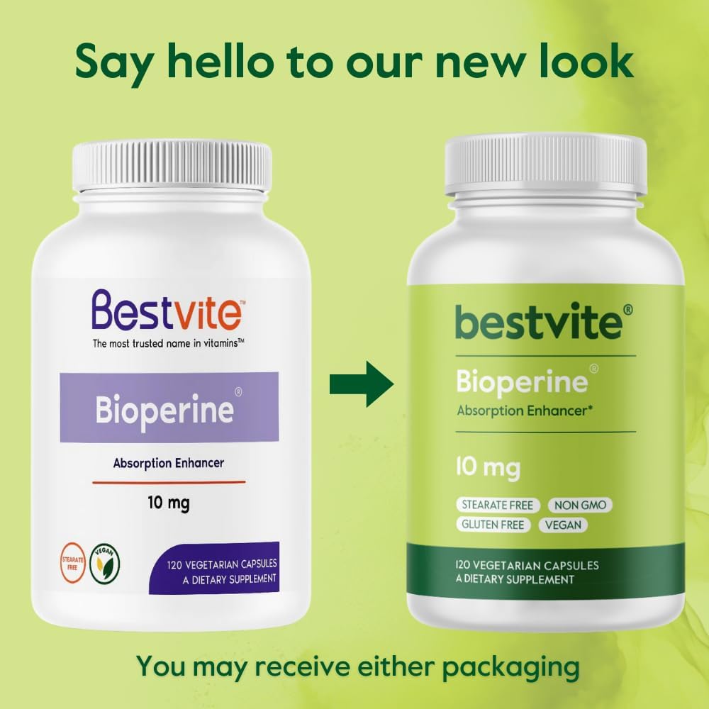 BESTVITE Bioperine 10mg (240 Cápsulas Vegetarianas) - Potenciador de Absorción - Vegano - Sin Gluten - No GMO