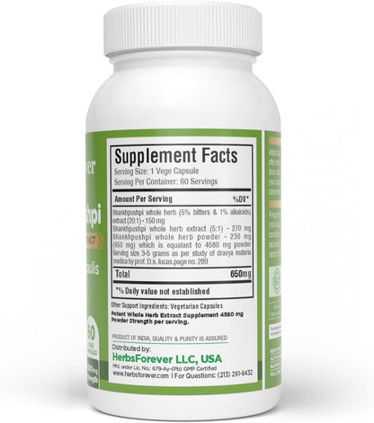 Herbsforever Shankhpushpi (Convolvulus pluricaulis) Extra Strength (20:1) Extract - 60 Cápsulas Vegetarianas – Image 3