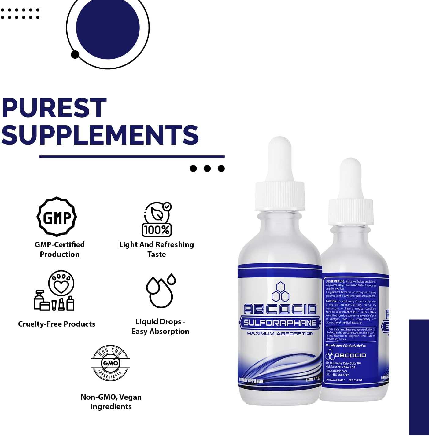 ABCOCID Sulforafano Activado y Estabilizado - 490 mg, 118 ml (4 oz), 240 porciones, Líquido