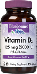 Bluebonnet Nutrition Vitamina D3 5000 UI Cápsulas Blandas, 250 Cápsulas