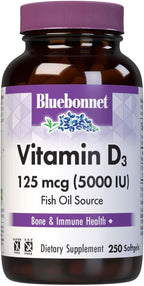 Bluebonnet Nutrition Vitamina D3 5000 UI Cápsulas Blandas, 250 Cápsulas