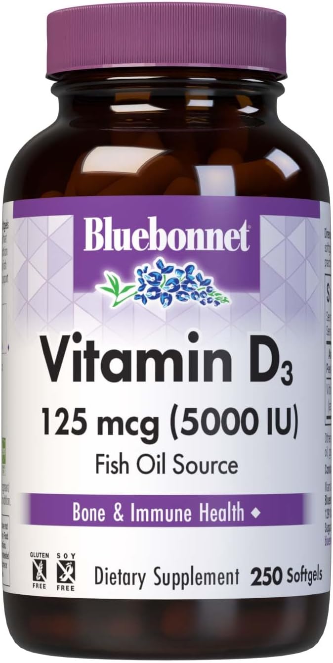 Bluebonnet Nutrition Vitamina D3 5000 UI Cápsulas Blandas, 250 Cápsulas