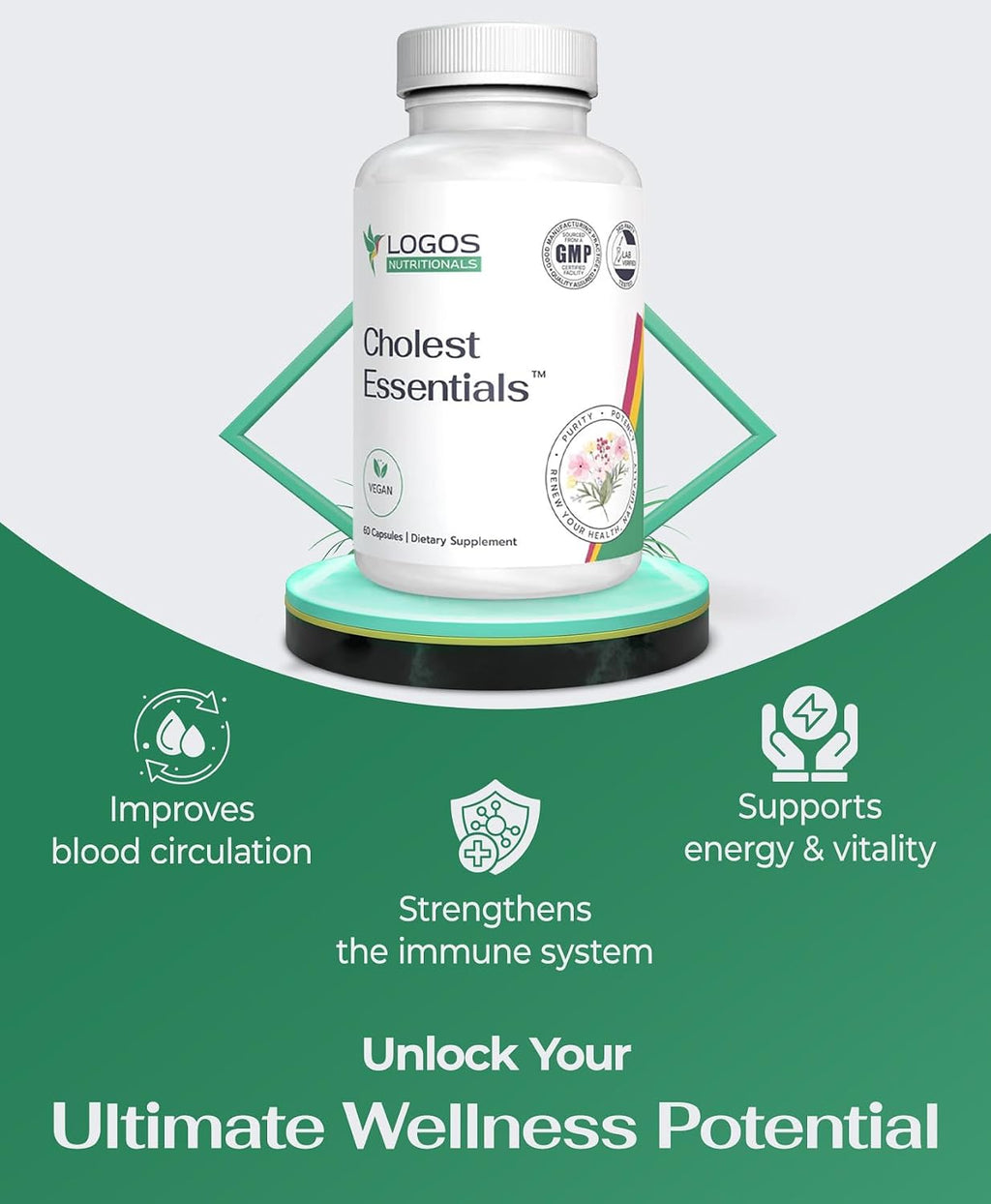 Logos Nutritionals Cholest Essentials - 60 Cápsulas | Complemento Vegano con Ajo, Niacina, Policosanol, Guggul, Esteroles Vegetales y Cayena
