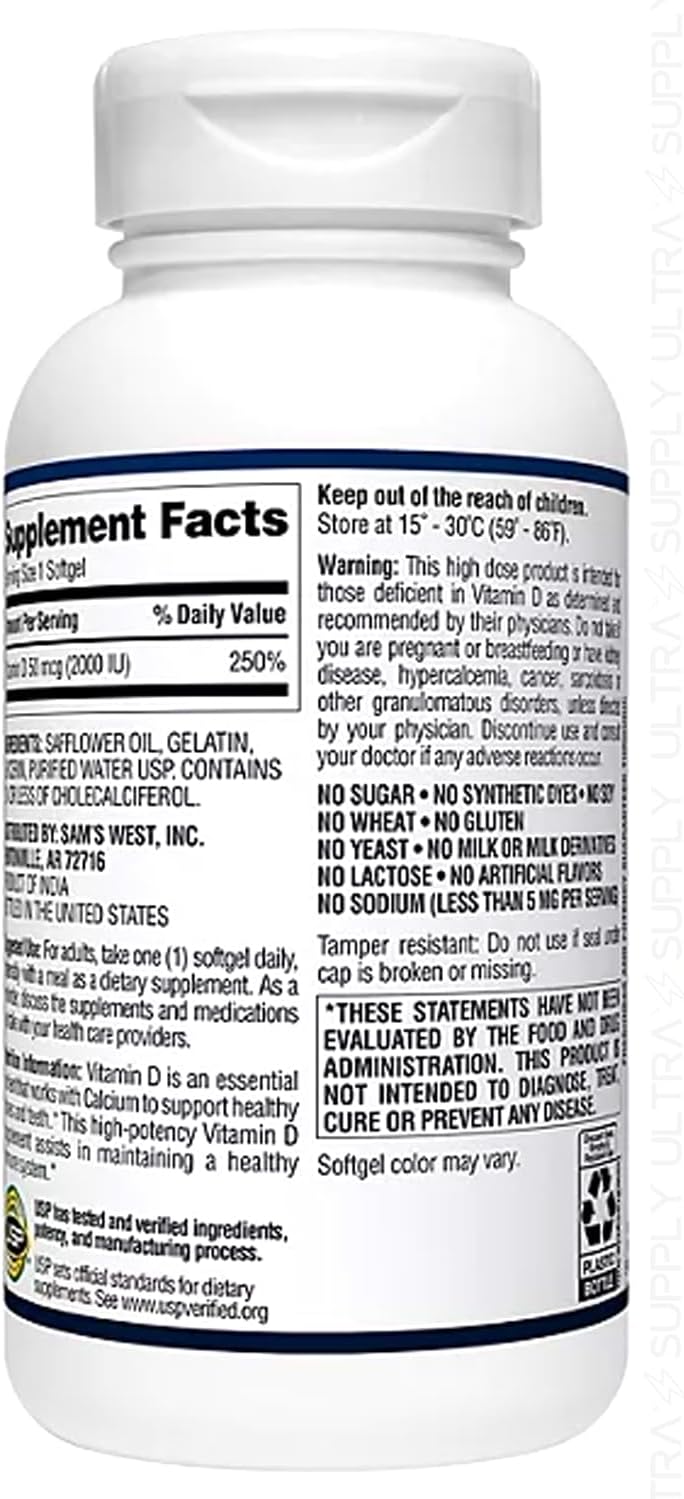 Members Mark Vitamina D3 2000 UI (50 mcg) - 400 Cápsulas Blandas