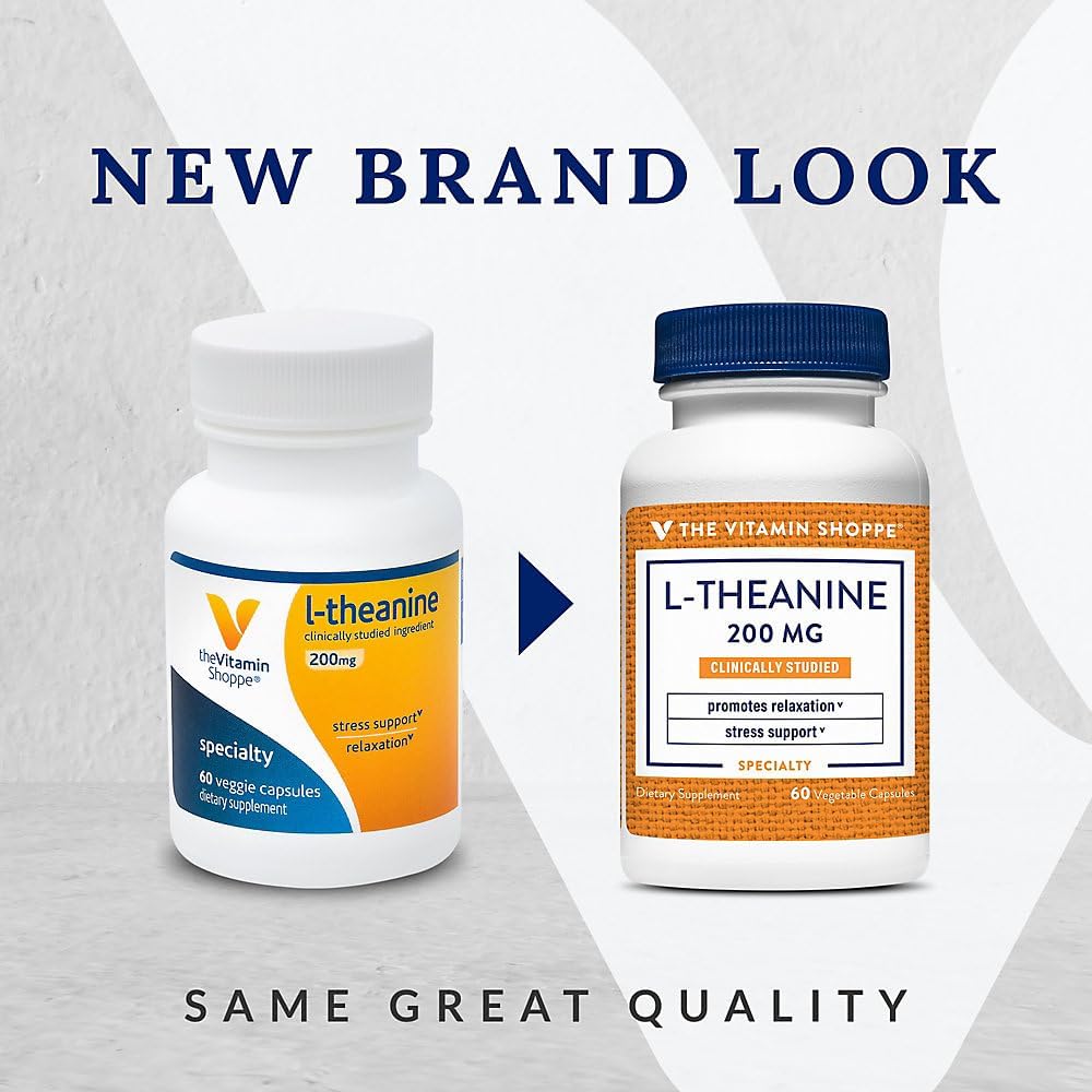 The Vitamin Shoppe L-Teanina 200mg - Aminoácido del Té Verde para Calma y Relajación (60 Cápsulas)