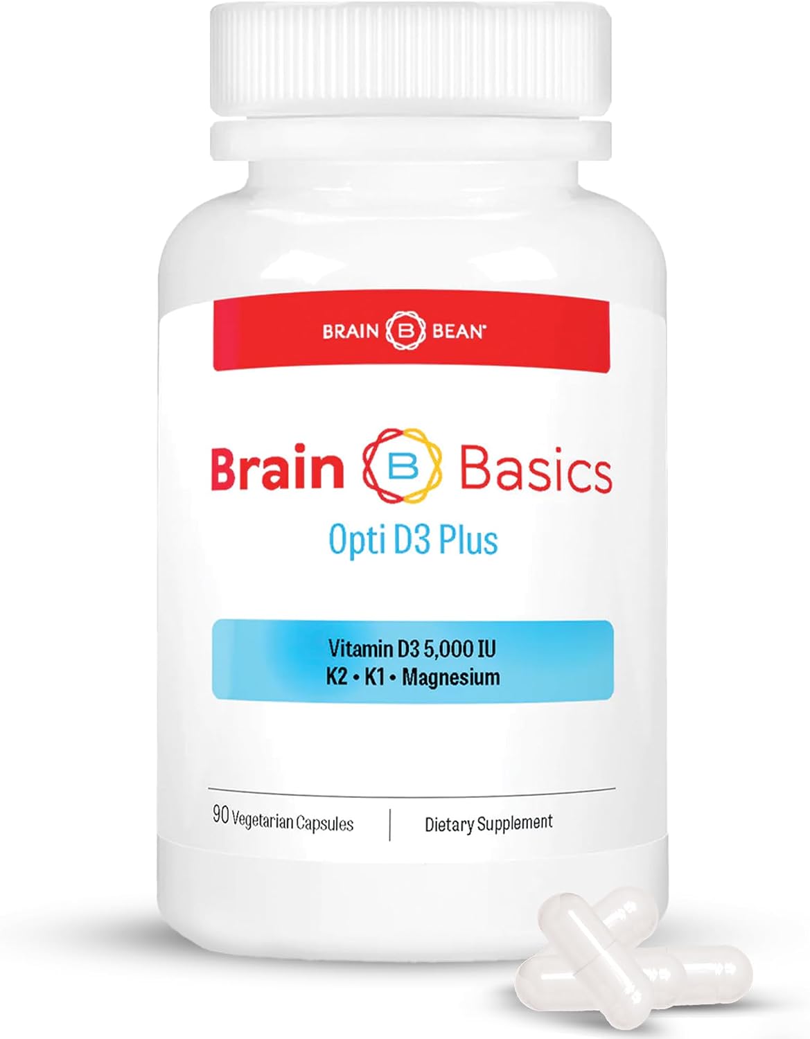 Brain Basic Opti D3 Plus - Vitamina D3 5000 UI con K1, K2 y Magnesio - Apoyo para Huesos, Músculos e Inmunidad