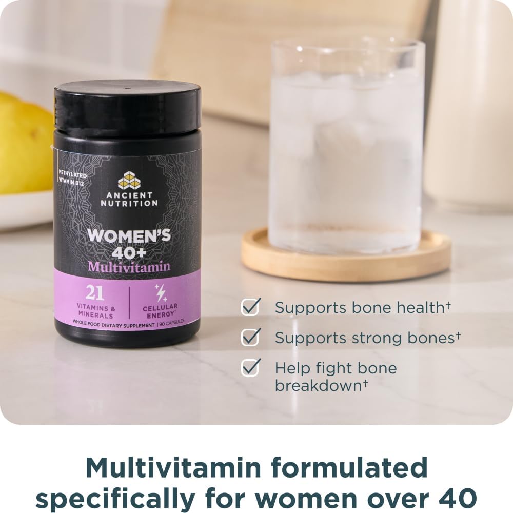 Ancient Nutrition Multivitamínico para Mujeres 40+, 90 Cápsulas - Apoyo Óseo e Inmunitario