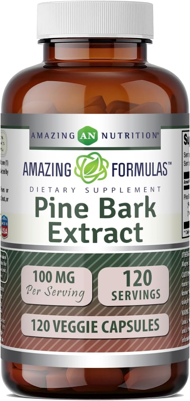 Amazing Nutrition Extracto de Corteza de Pino 100 mg - 120 Cápsulas Vegetales - No-GMO, Sin Gluten