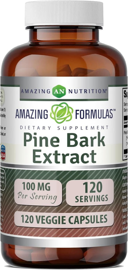 Amazing Nutrition Extracto de Corteza de Pino 100 mg - 120 Cápsulas Vegetales - No-GMO, Sin Gluten – Image 1