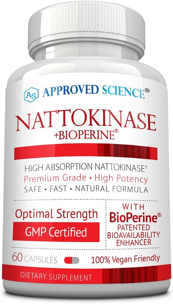 Approved Science Nattokinase 4000 FU 200 mg con BioPerine - Sin Vitamina K2 - 360 Cápsulas Veganas