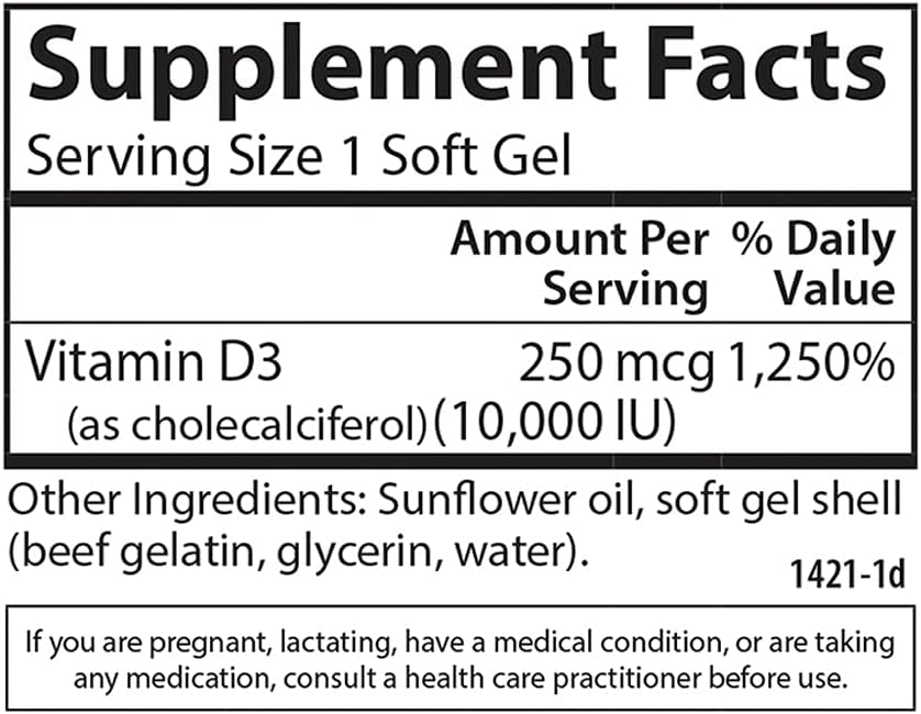 Carlson - Vitamina D3 10000 UI (250 mcg), 120 Cápsulas Blandas