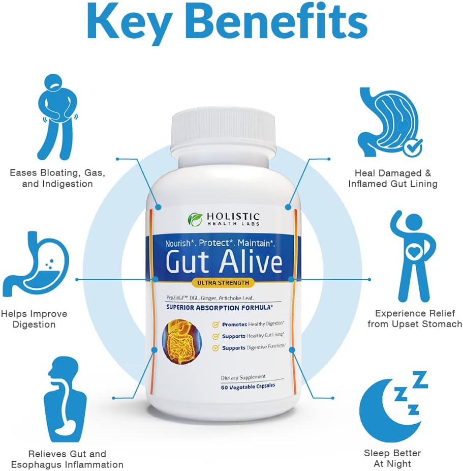 Holistic Health Labs Gut Alive - Apoyo Natural contra el Ardor, Indigestión e Hinchazón (60 Cápsulas)