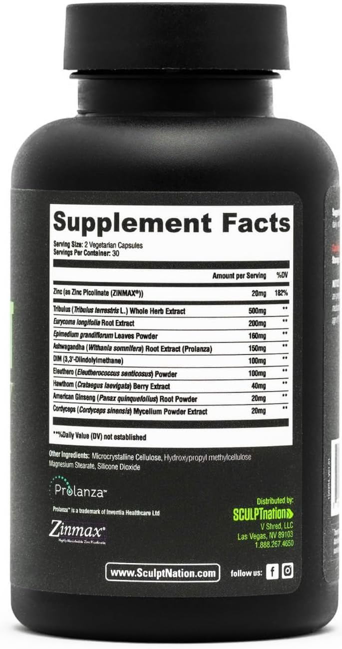 Sculpt Nation - Tribulus Terrestris Supplement with Ashwagandha, Tribulus Extract and American Ginseng Root - 60 Gluten Free Capsules - 2 Pack