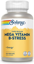 SOLARAY Mega Vitamina B-Estrés, complejo B de liberación prolongada con 1000 mg de vitamina C, 120 cápsulas veganas