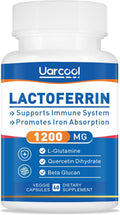 Uarcool Lactoferrina 1200mg con L-Glutamina, Quercetina, Beta Glucano, Zinc y Vitamina C – Suplemento Inmunitario, Sin Gluten, Vegetariano (60 Cápsulas)