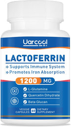 Uarcool Lactoferrina 1200mg con L-Glutamina, Quercetina, Beta Glucano, Zinc y Vitamina C – Suplemento Inmunitario, Sin Gluten, Vegetariano (60 Cápsulas)