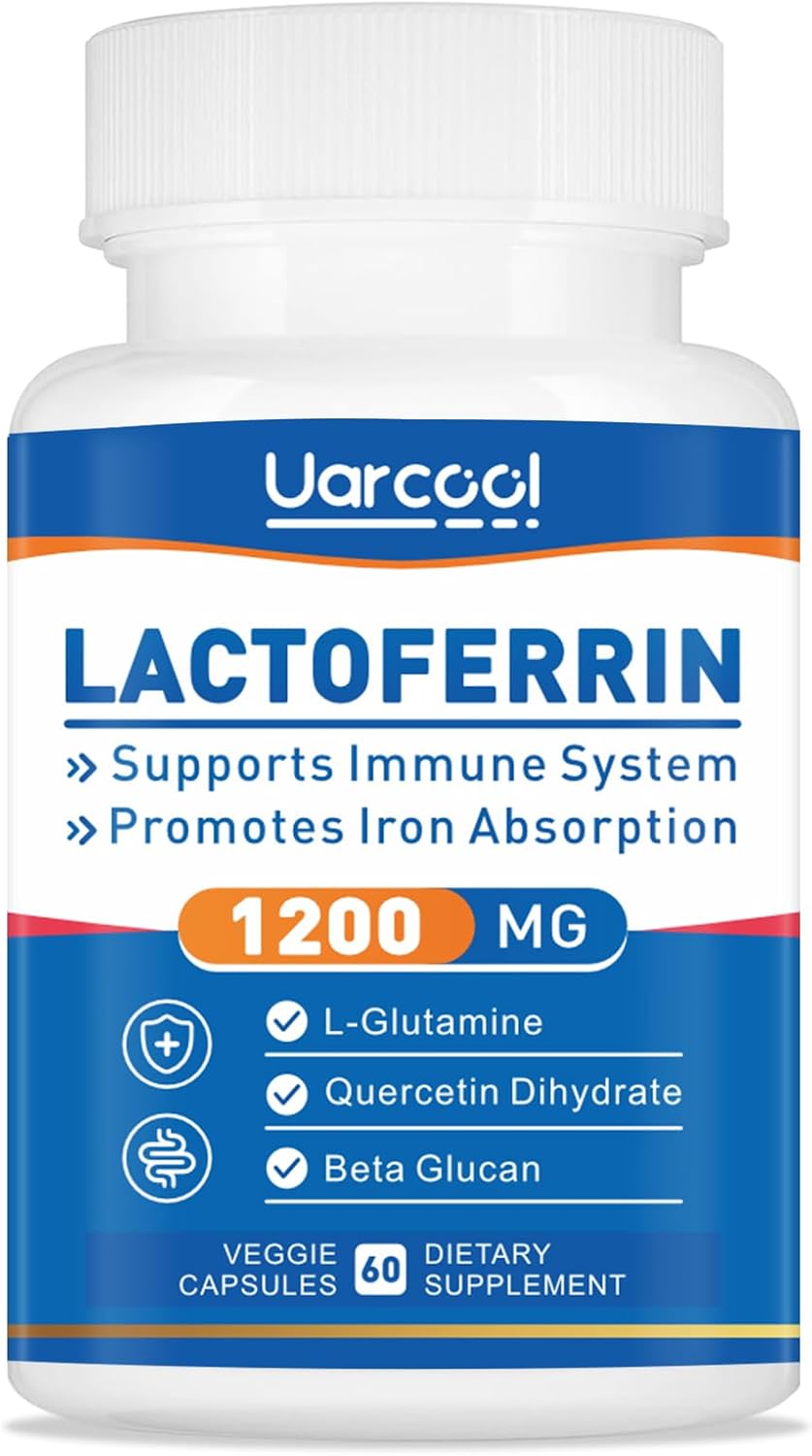Uarcool Lactoferrina 1200mg con L-Glutamina, Quercetina, Beta Glucano, Zinc y Vitamina C – Suplemento Inmunitario, Sin Gluten, Vegetariano (60 Cápsulas)