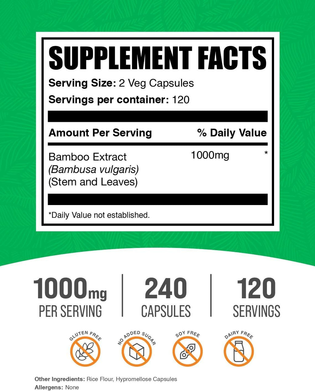 BulkSupplements Extracto de Bambú Cápsulas - 240 Cápsulas (Pack de 1)