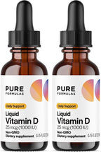 PureFormulas Vitamina D3 Líquida 25 mcg (1.000 UI) - Gotas de Vitamina D3 para Adultos y Niños - No Transgénico, Vegetariano - 22 ml