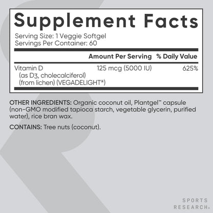 Sports Research Vitamina D3 Vegana 5000 IU – El funcionamiento normal del sistema inmunitario. – Image 5
