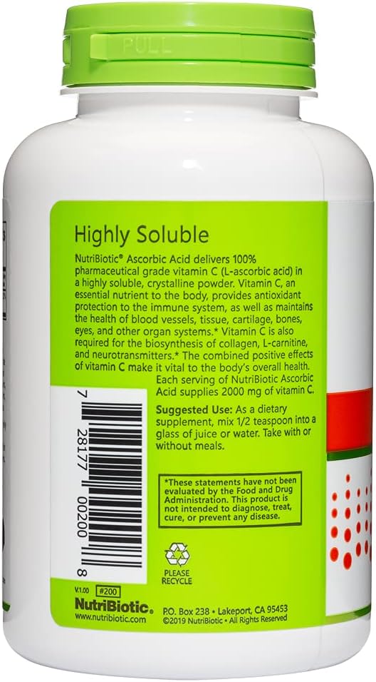 NutriBiotic Ascorbic Acid Vitamin C Powder, 8 oz (227 g) - 2000 mg per serving