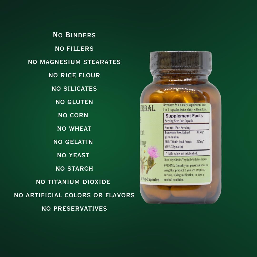 Barlowe's Herbal Elixirs Fórmula de Apoyo Hepático - Extracto de Diente de León y Cardo Mariano, 650mg, 60 Cápsulas Veganas