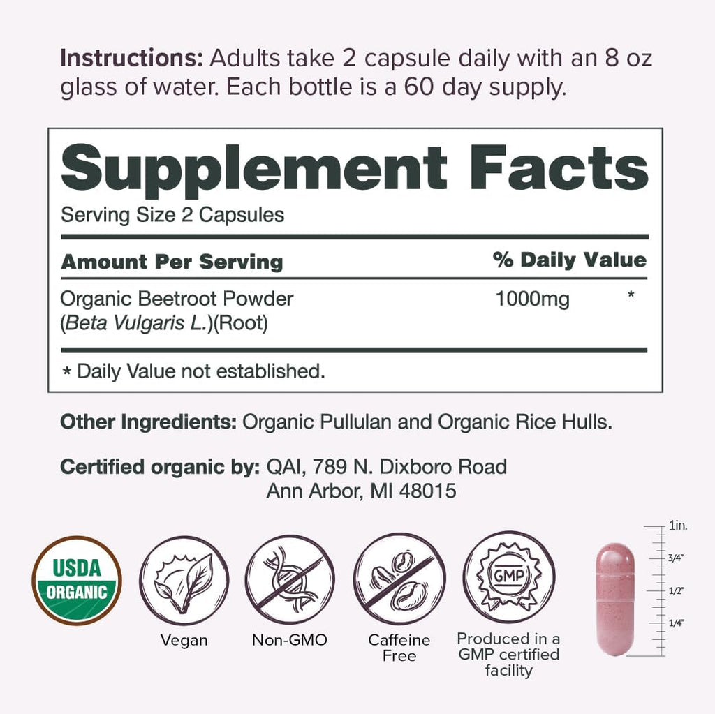Sur Organic Beet Root Capsules 1000mg - Suplemento de remolacha ecológica (120 cápsulas)