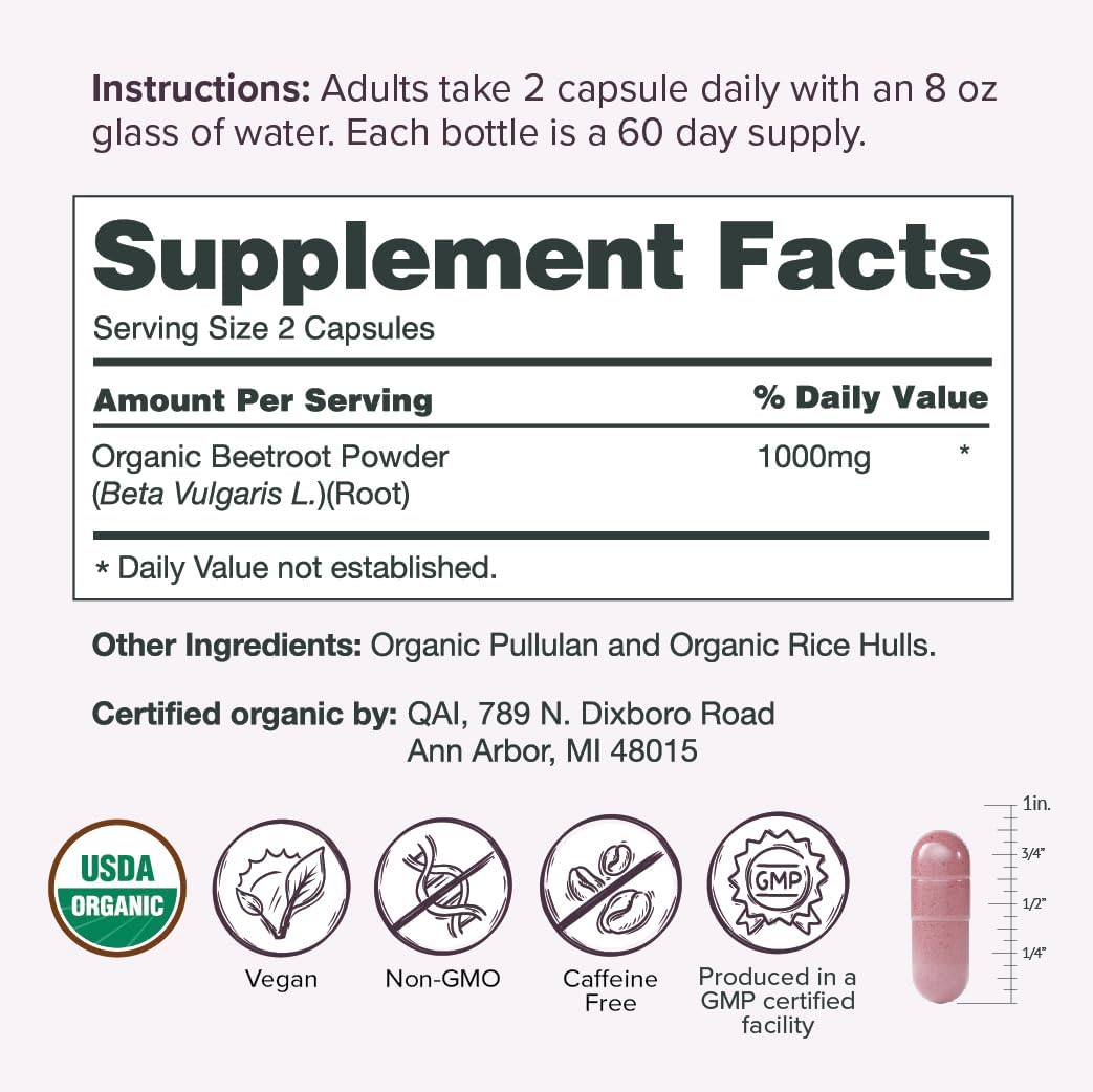 Sur Organic Beet Root Capsules 1000mg - Suplemento de remolacha ecológica (120 cápsulas)