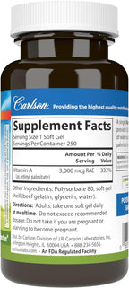 Carlson Labs Solubilized Vitamin A, 10,000 IU, 250 Soft Gels