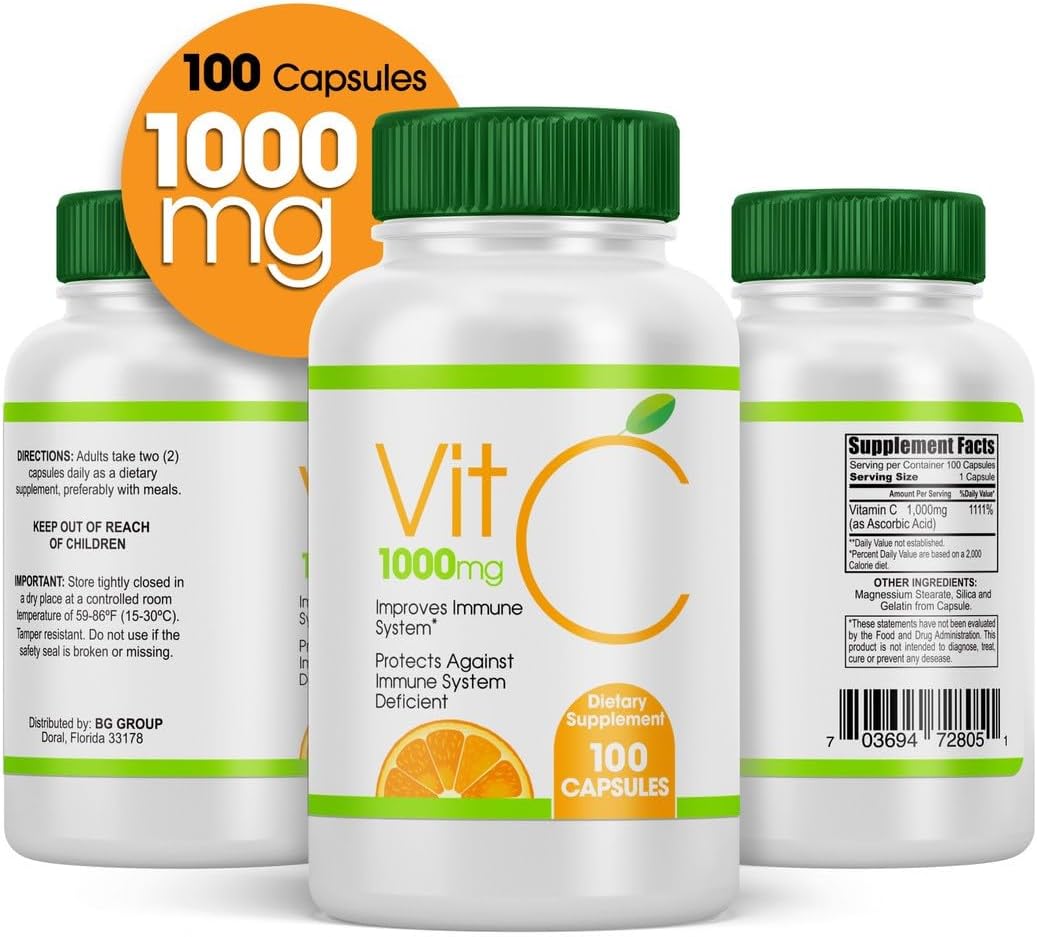Vitamina C 1000mg, 100 Cápsulas, Complemento Alimenticio en Cápsulas