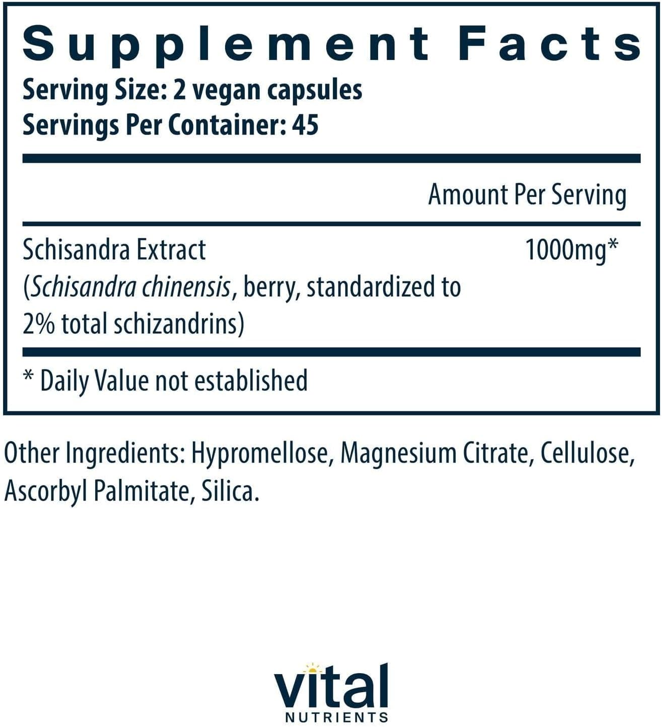 Vital Nutrients - Extracto de Schisandra - 90 Cápsulas Vegetarianas - 1000 mg