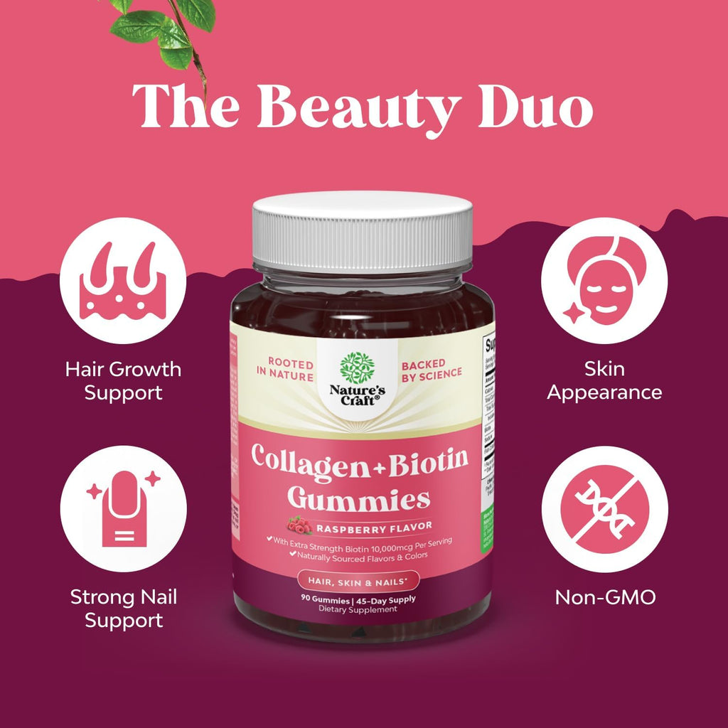 Gominolas de Biotina y Colágeno para Mujeres - Extra Fuertes - 10000mcg por porción - 90 unidades