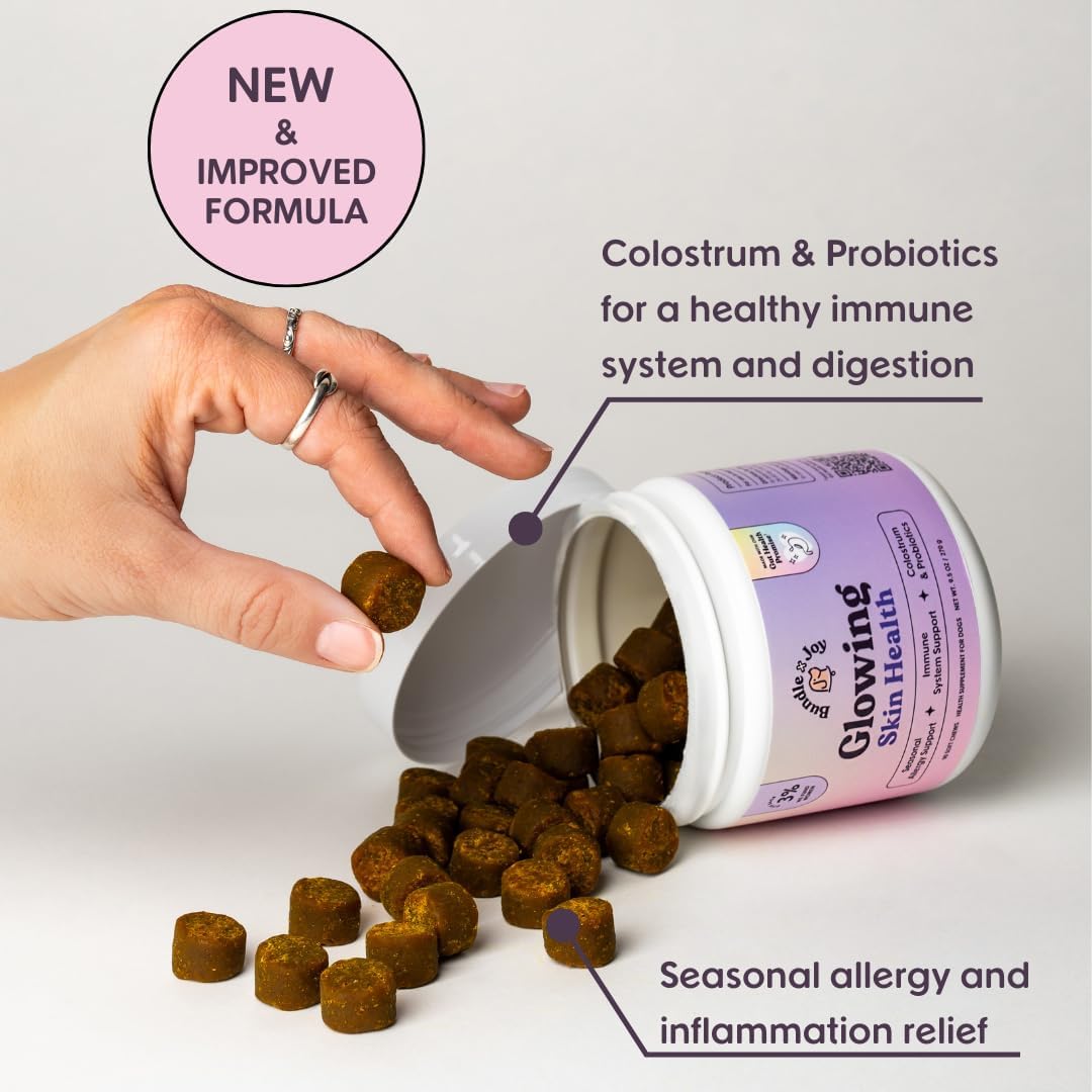 Bundle x Joy Suplemento para la Piel y el Pelaje de Perros, 90 Masticables Blandos con Probióticos, Calostro, Omega-3, Aceite de Salmón y Cúrcuma