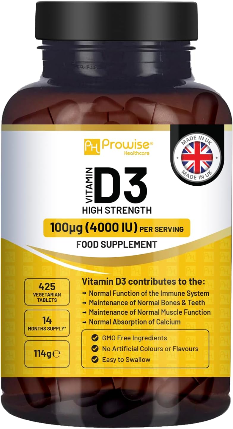 Vitamina D3 4000 UI Alta Potencia - 425 Comprimidos Vegetarianos (14 Meses de Suministro) - Prowise Healthcare