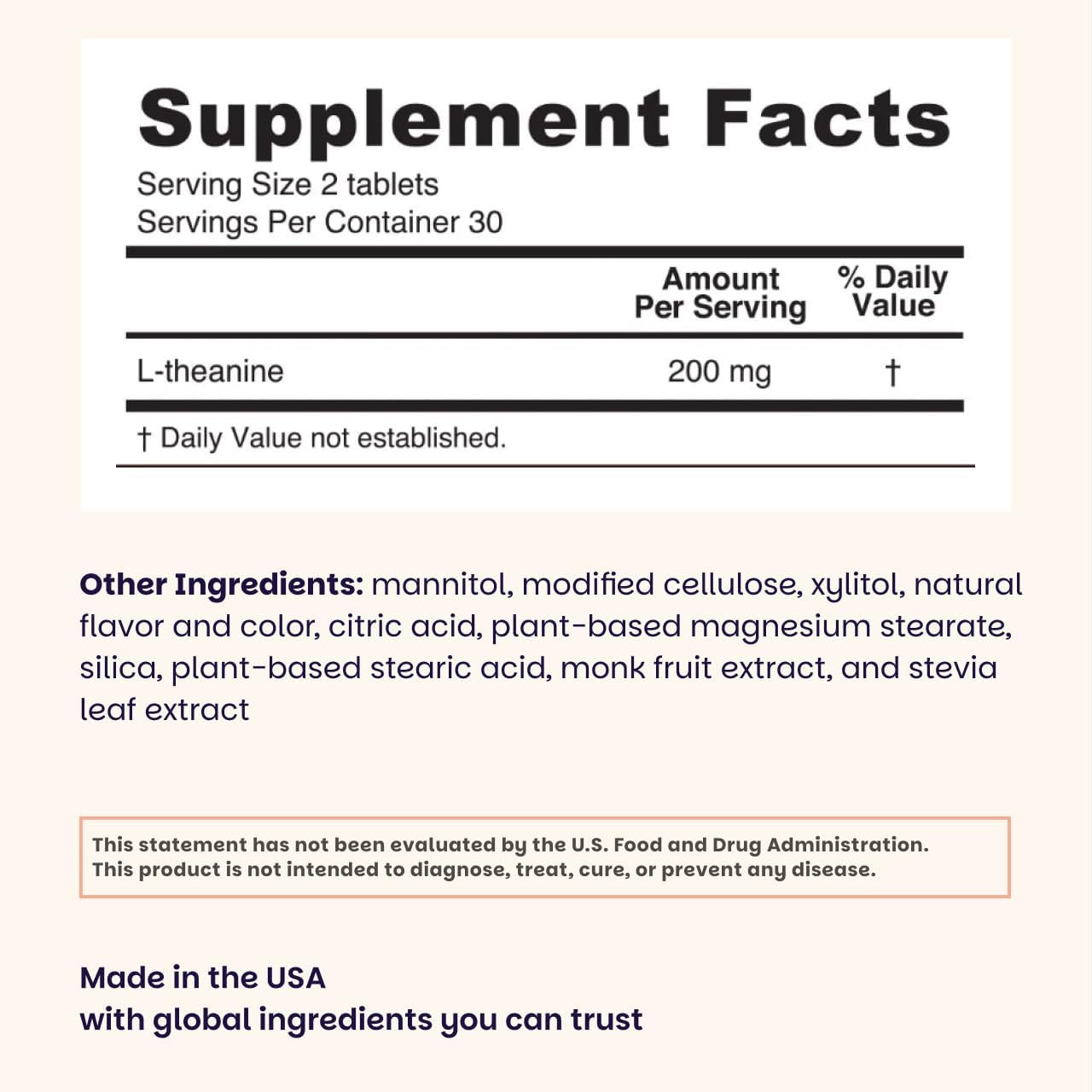 EZ Melts L-Teanina 200 mg - Suplemento para el Estrés y la Relajación - Sin Sabores Artificiales - Sin Somnolencia - No GMO y Vegano - Cereza Dulce - 60 Comprimidos Disolubles (30 Dosis)