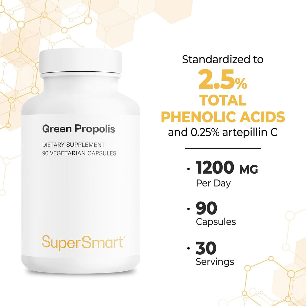 Supersmart Propóleo Verde 1200 mg - Extracto Patentado Green Art - 90 Cápsulas Vegetales
