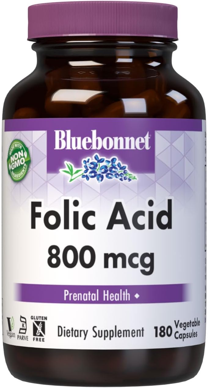 Bluebonnet Nutrition Ácido Fólico 800 mcg - 180 Cápsulas Vegetales