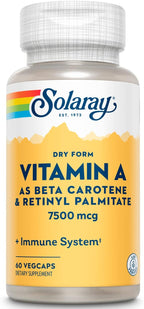 Solaray Vitamin A Dry Form - 60% Beta Carotene & 40% Retinyl Palmitate - 60 Vegan Capsules