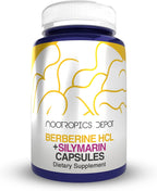 Nootropics Depot Berberine HCL + Silymarin 500mg+100mg 180 Cápsulas | Apoya Función Celular, Metabolismo e Inflamación Equilibrada
