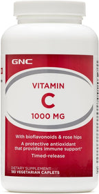 GNC Vitamina C 1000 con Bioflavonoides y Escaramujo Liberación Prolongada 180 Comprimidos